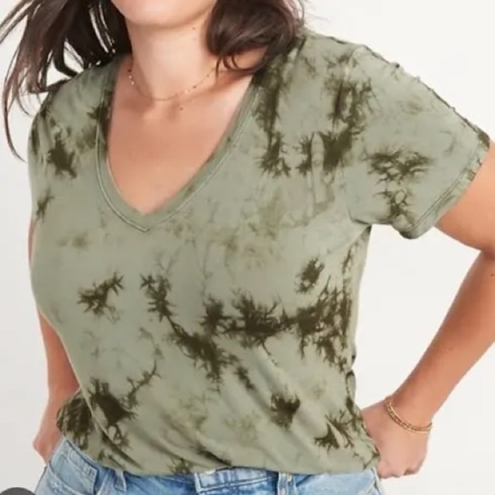 Old Navy Olive Green Tie-Dye V-Neck Short Sleeve Tee
